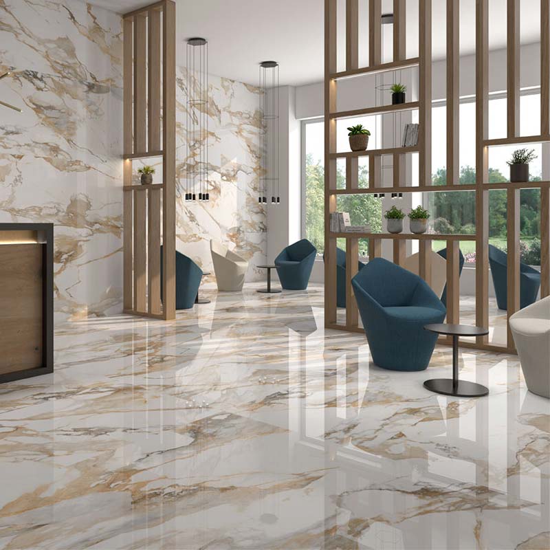 Arezzo Gold Marble Effect Porcelain, Gold Floor Tiles